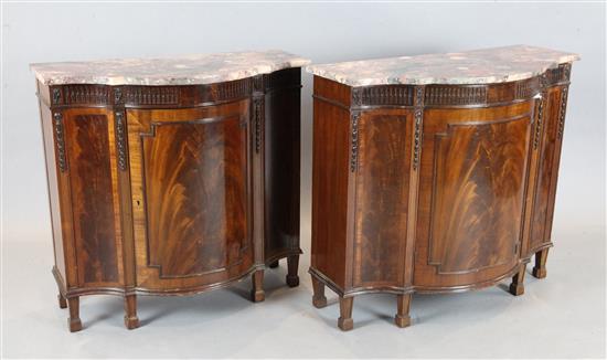 A near pair of 18th century style mahogany side cabinets, W.3ft 2in. & 2ft 10.5in., D.1ft 5.5in & 1ft 5in. H.2ft 10in.